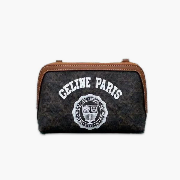 【原版皮】赛琳/Celine 老花系链条包，TRIOMPHE帆布混搭羊皮，整个包以凯旋门标志为主，包边以棕色为主围绕开口，焦糖棕色搭配老花添加了复古元素，款号：100382