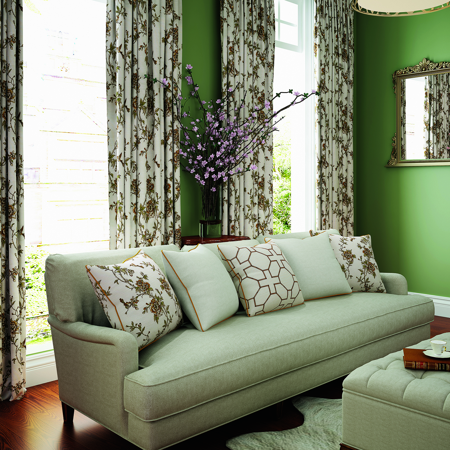 Spring Flowers Print Cotton Curtains Pinch Pleated Blackout Lining Darpes Panel