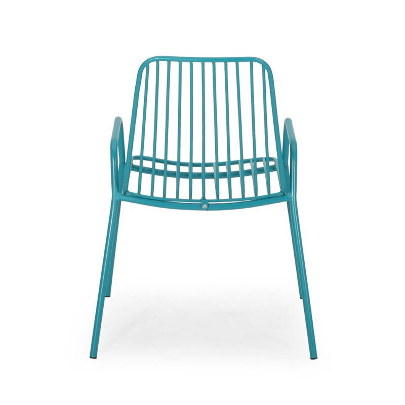 Noble House Omaha Outdoor Iron Club Chair in Matte Teal (Set of 2)