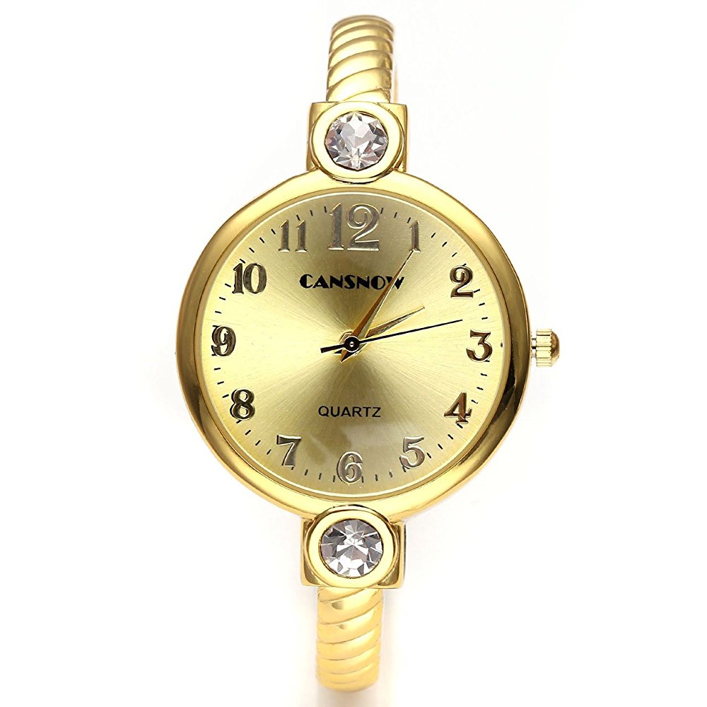 Top Plaza Elegant Fashion Women's Grils' Retro Bracelet Bangle Wrist Quartz Watch, Gold Tone
