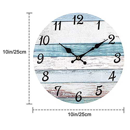 Homotte Wall Clock, 10 Inch Battery Operated Clocks Living Room Decor, Silent Non-Ticking Bathroom Wall Clock, Round Country Retro Rustic Style Wall Clock for Christmas Home Bedroom Office