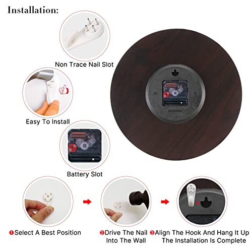 WONZOM 12 Inch Farmhouse Wooden Wall Clock Round Battery Operated Silent Country Rustic Style Decorative for Living Room Kitchen Home Bathroom Bedroom