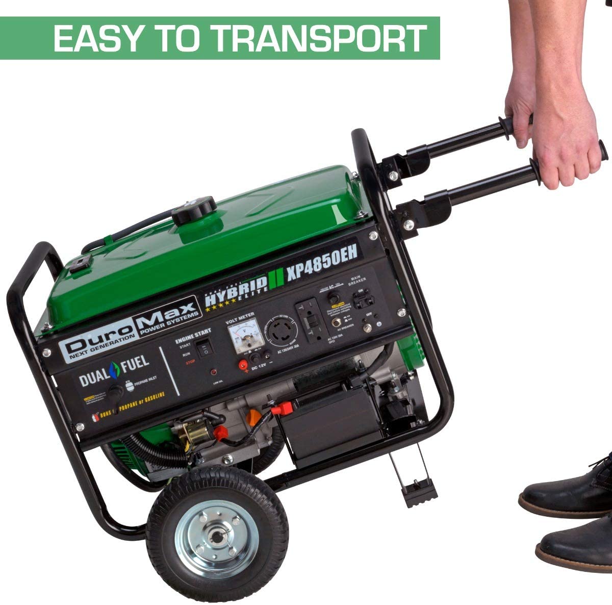 DuroMax XP4850EH Generator-4850 Watt Gas or Propane Powered-Electric Start-Camping & RV Ready, 50 State Approved Dual Fuel Portable Generator, Green