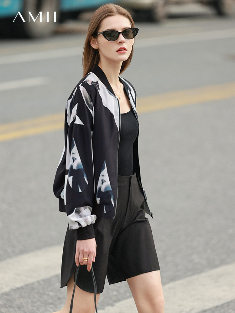 复制复制测试收藏次数weight Amii Minimalism Spring Women Jacket Casual Printed Short Jackets Loose Zipper Streetwear Coats Ladies Female Outerwear 12240073