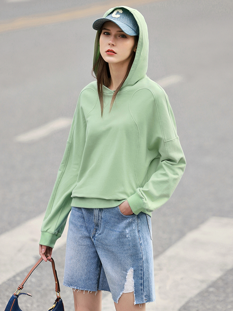 Amii Minimalism Sweatshirt Women Spring Hooded Clothes Solid Loose Hoodies 100% Cotton Casual Pullover Female Tops 12240199