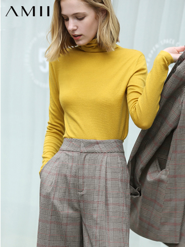 复制无库存 AMII Minimalism Autumn Winter Women's Sweater Causal Solid Basic Turtleneck Sweaters For Women Women's sweater Tops 12020216