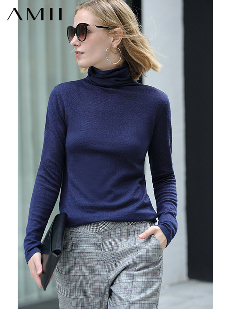 复制无库存 AMII Minimalism Autumn Winter Women's Sweater Causal Solid Basic Turtleneck Sweaters For Women Women's sweater Tops 12020216