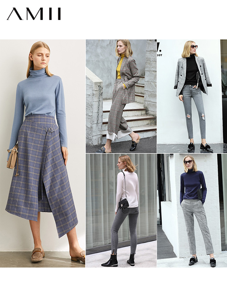 复制无库存 AMII Minimalism Autumn Winter Women's Sweater Causal Solid Basic Turtleneck Sweaters For Women Women's sweater Tops 12020216