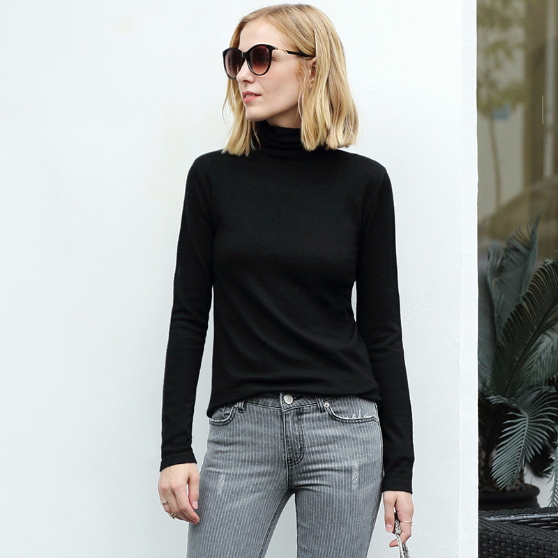 复制无库存 AMII Minimalism Autumn Winter Women's Sweater Causal Solid Basic Turtleneck Sweaters For Women Women's sweater Tops 12020216