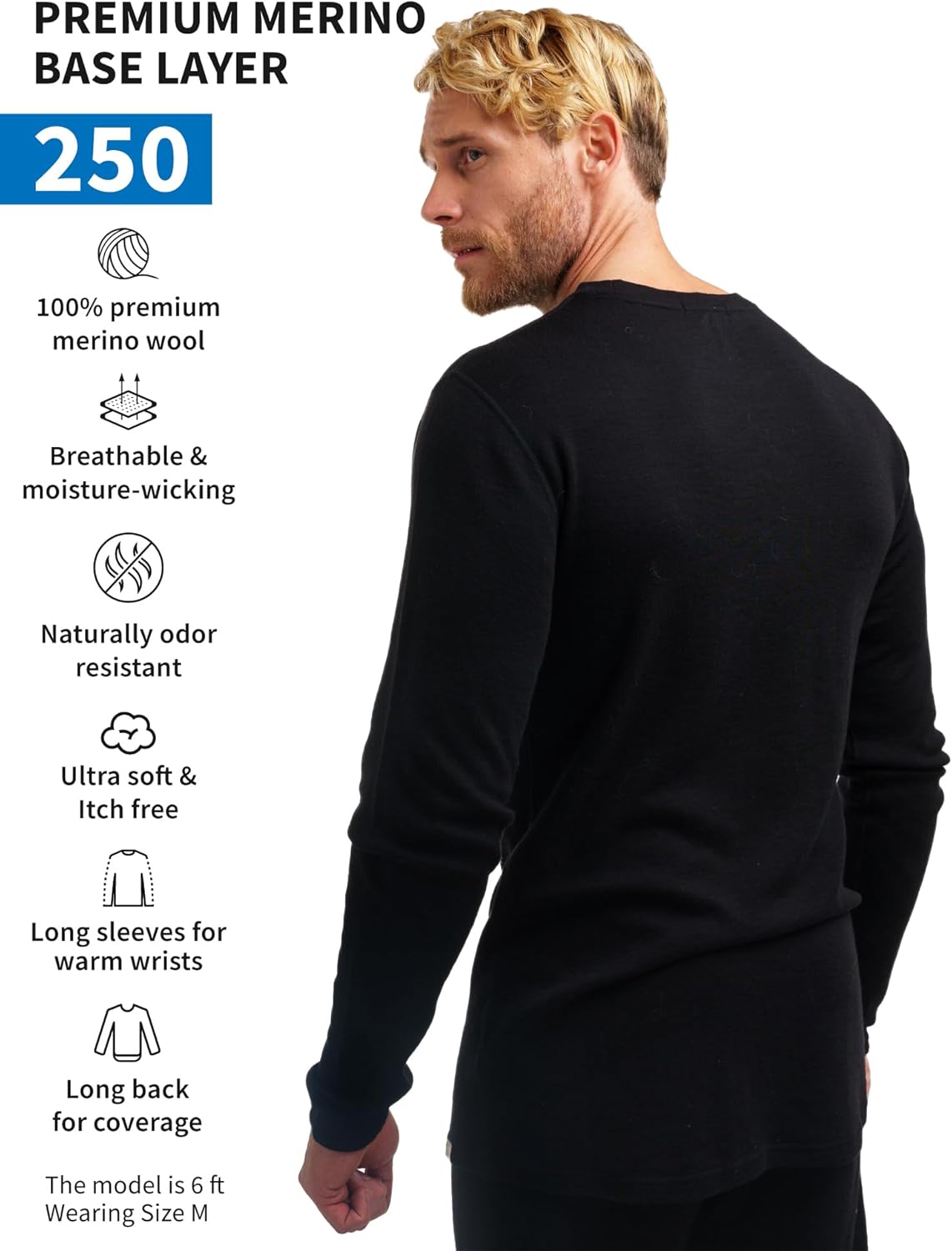 Merino.tech Merino Wool Base Layer - Mens 100% Merino Wool Long Sleeve Thermal Shirts Heavyweight, Midweight, Lite with Socks