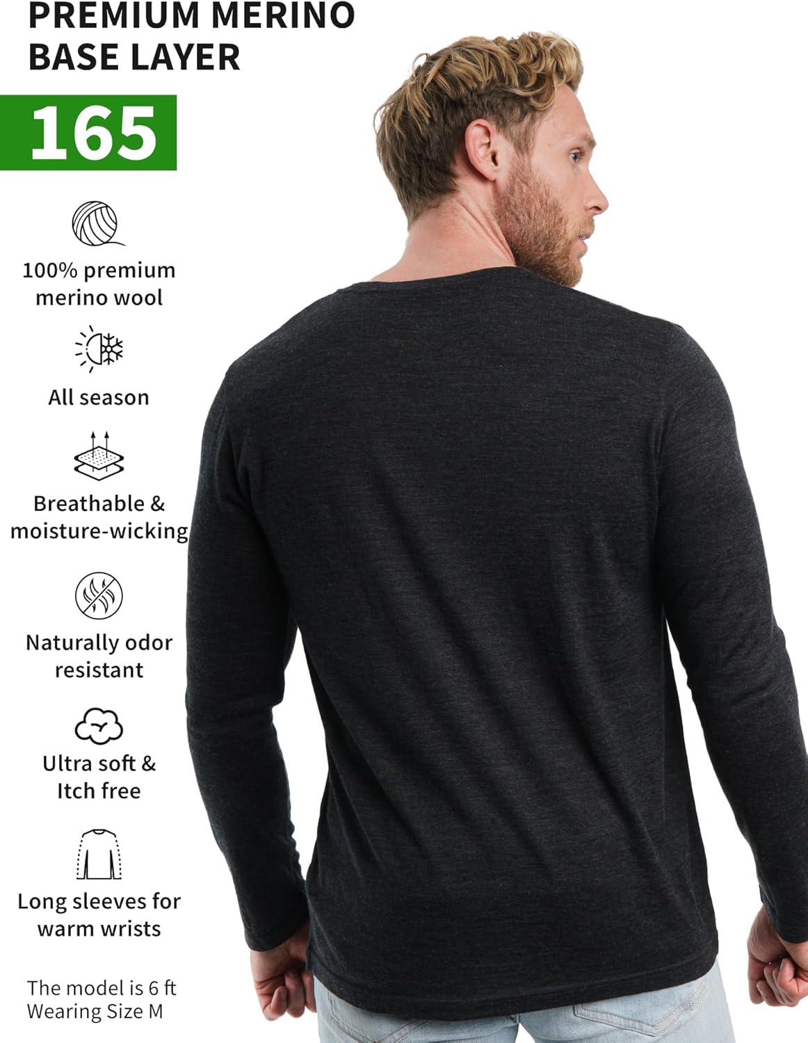 Merino.tech Merino Wool Base Layer - Mens 100% Merino Wool Long Sleeve Thermal Shirts Heavyweight, Midweight, Lite with Socks