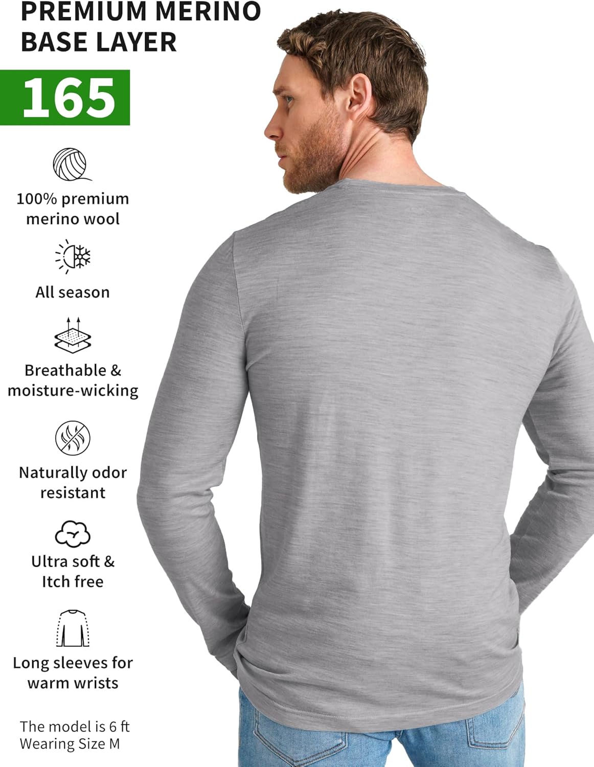 Merino.tech Merino Wool Base Layer - Mens 100% Merino Wool Long Sleeve Thermal Shirts Heavyweight, Midweight, Lite with Socks