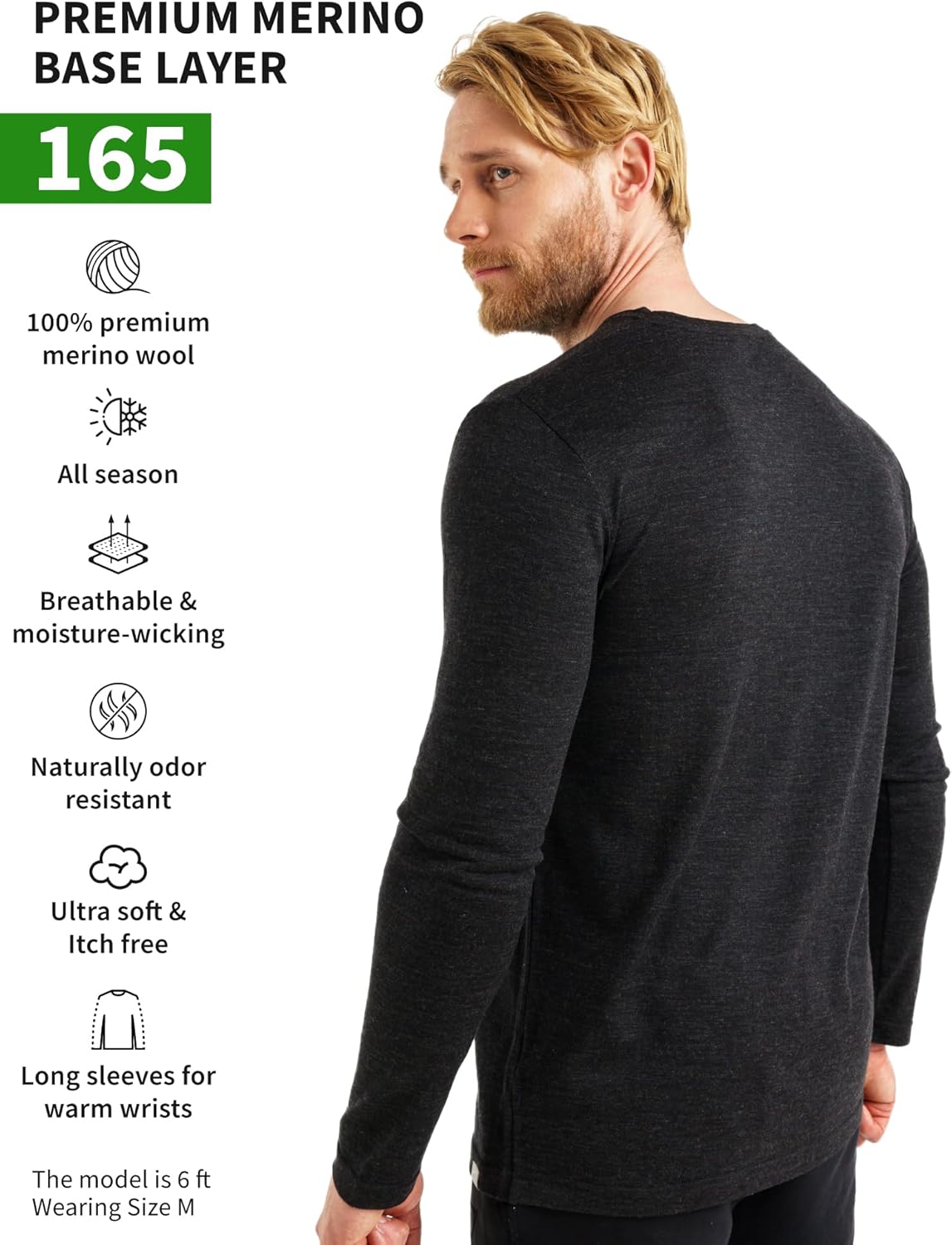 Merino.tech Merino Wool Base Layer - Mens 100% Merino Wool Long Sleeve Thermal Shirts Heavyweight, Midweight, Lite with Socks