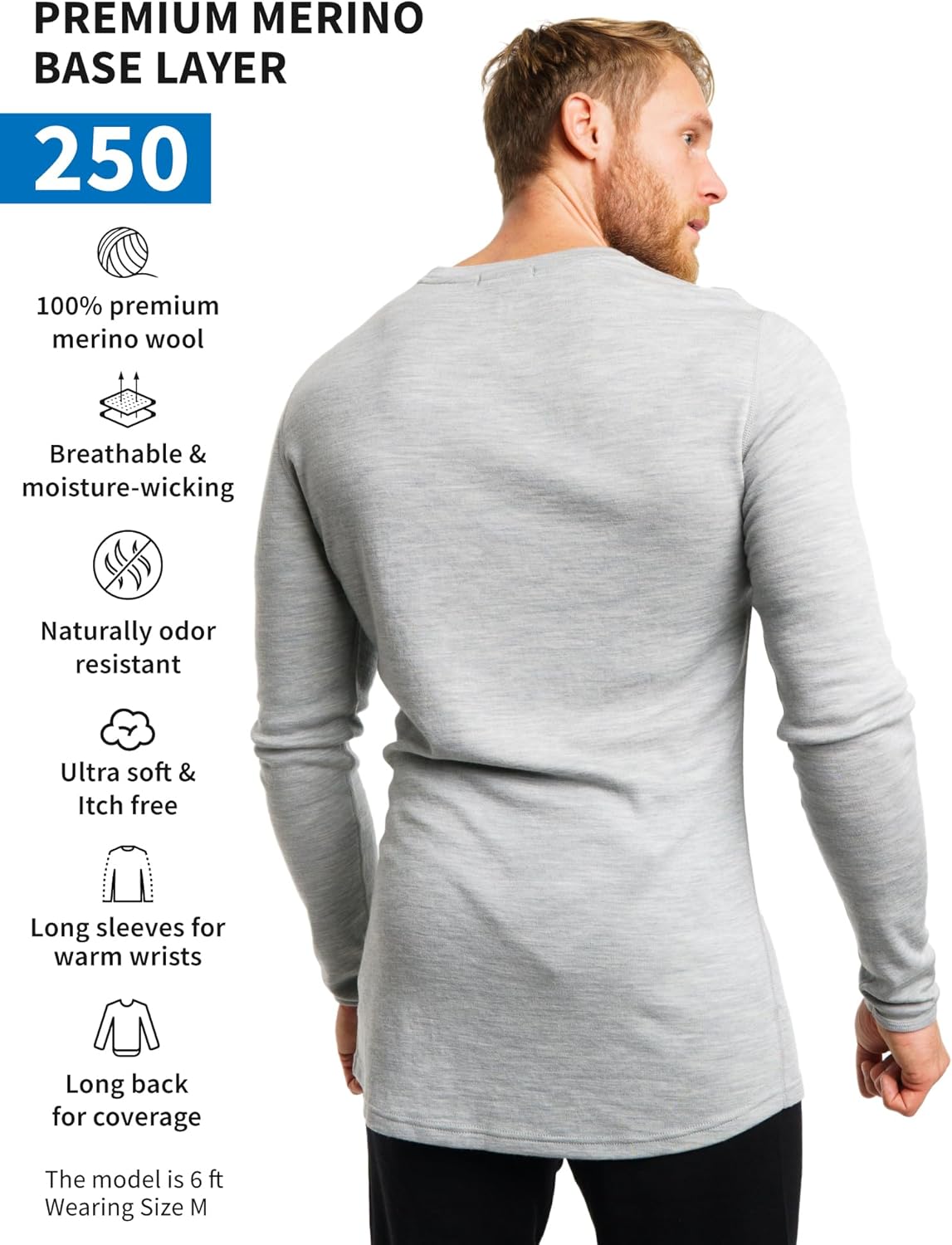 Merino.tech Merino Wool Base Layer - Mens 100% Merino Wool Long Sleeve Thermal Shirts Heavyweight, Midweight, Lite with Socks