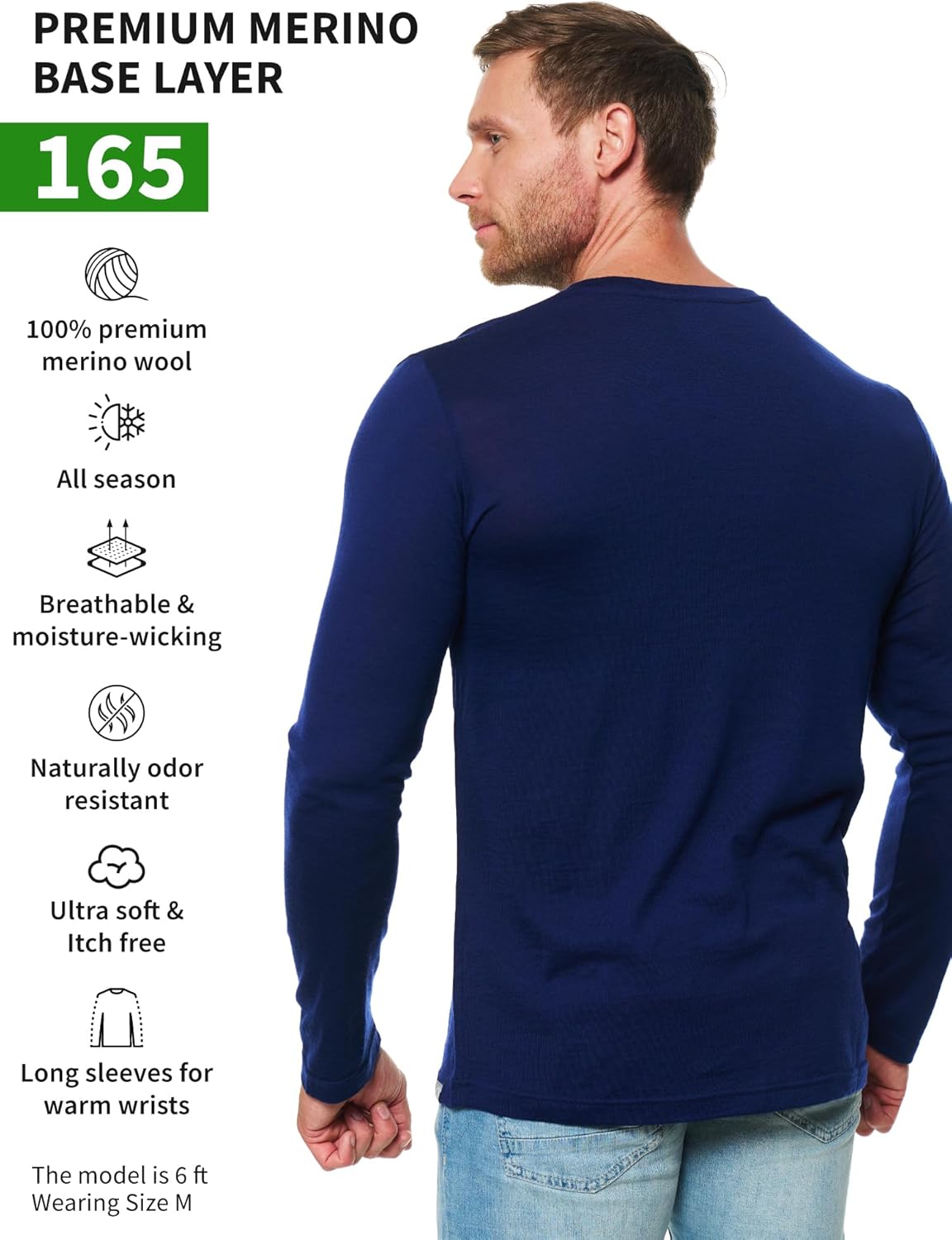 Merino.tech Merino Wool Base Layer - Mens 100% Merino Wool Long Sleeve Thermal Shirts Heavyweight, Midweight, Lite with Socks
