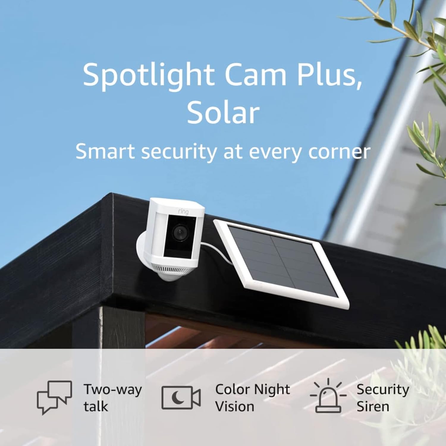 Ring Spotlight Cam Plus, Battery | Two-Way Talk, Color Night Vision, and Security Siren (2022 release) - White
