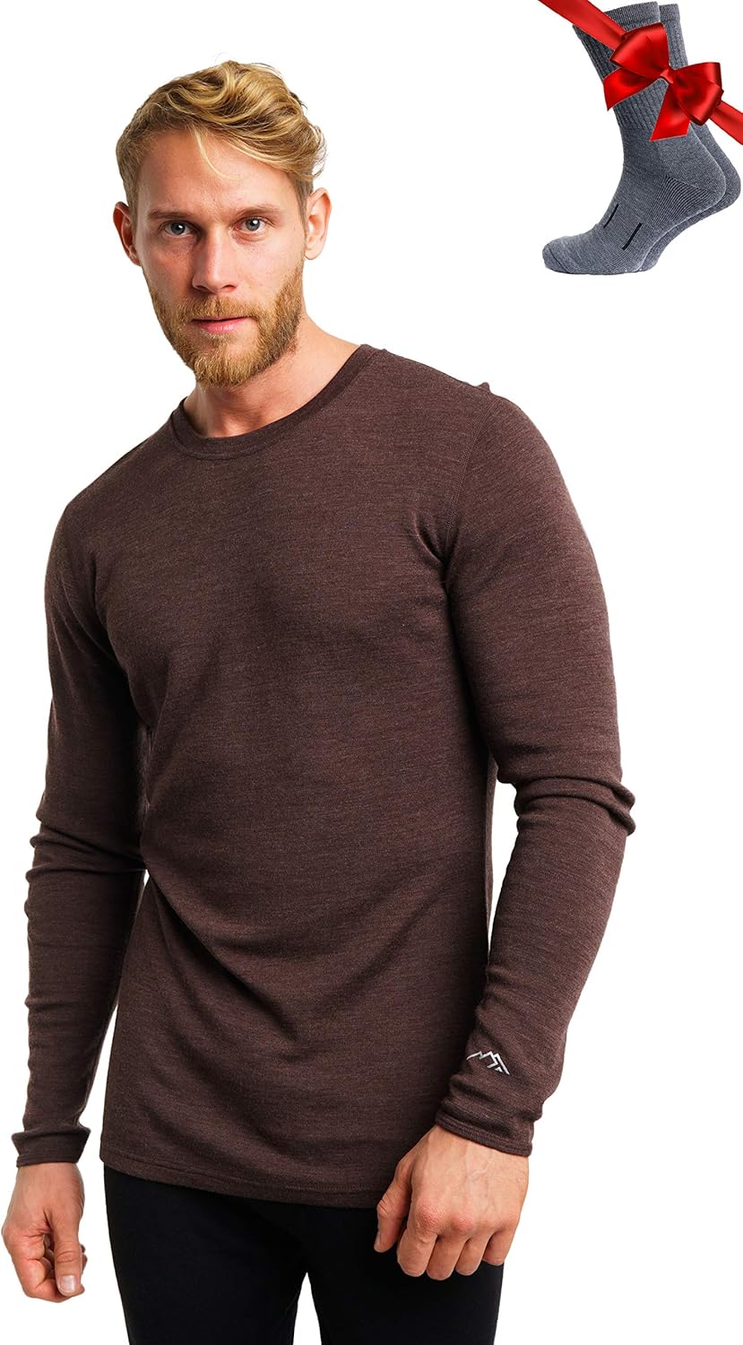 Merino.tech Merino Wool Base Layer - Mens 100% Merino Wool Long Sleeve Thermal Shirts Heavyweight, Midweight, Lite with Socks